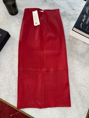NWT Veronica Beard Red Leather Kaliyah Pencil Skirt Sz 00
